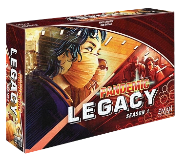 Het bordspel Pandemic Legacy Seizoen 1 in een doos met een medisch thema